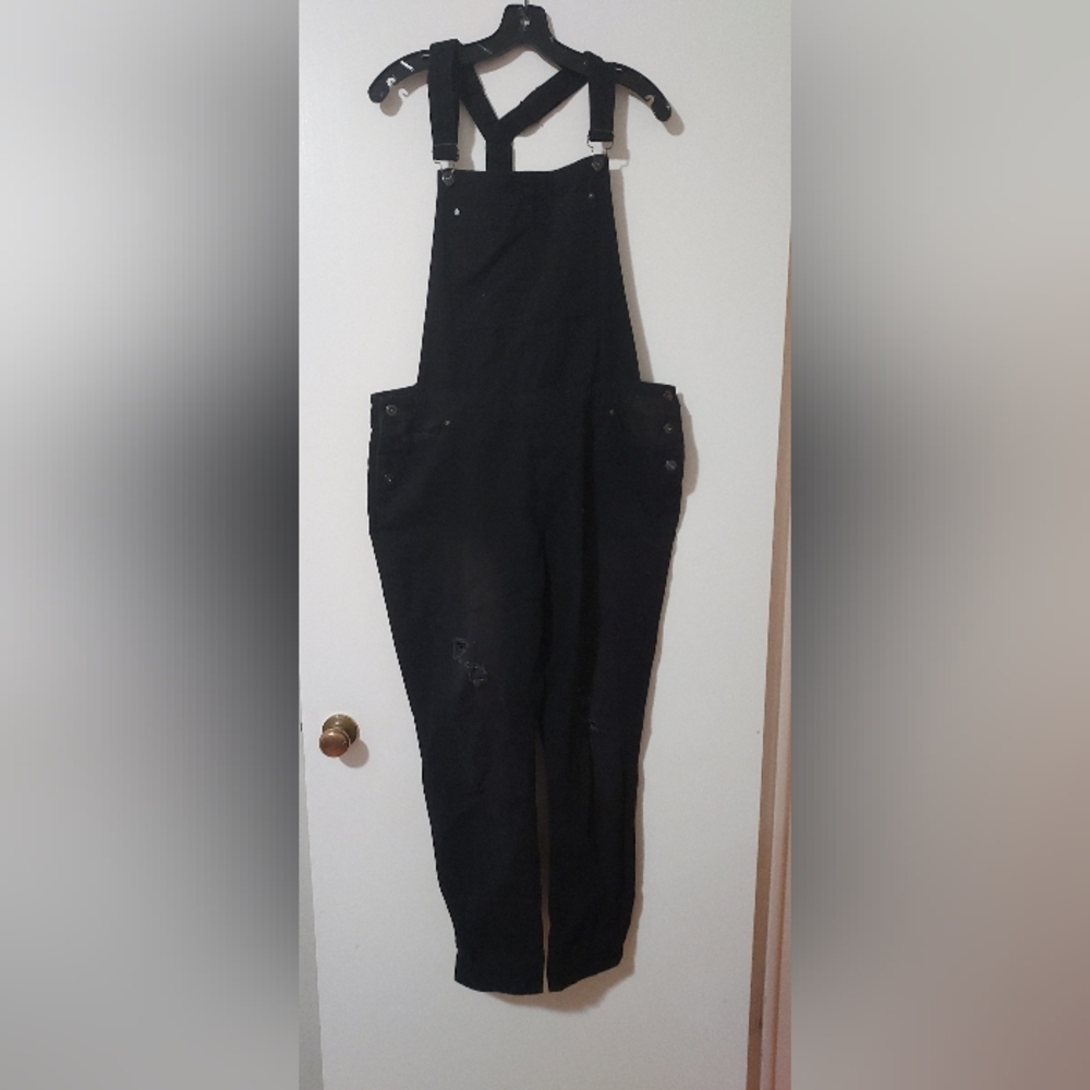 JustFab Black Overalls Distressed Skinny Jeans Size 33